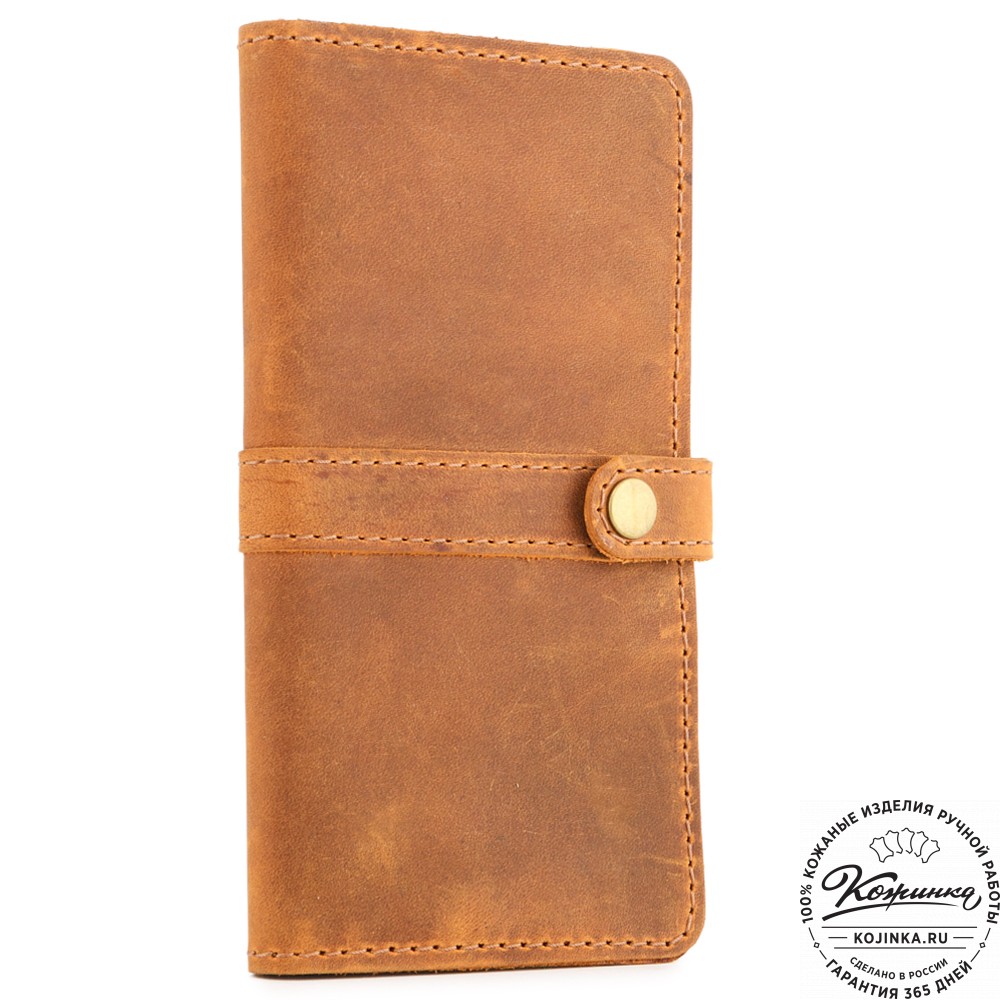  Кожаное портмоне на кнопке Тревис (рыжий крейзи) 